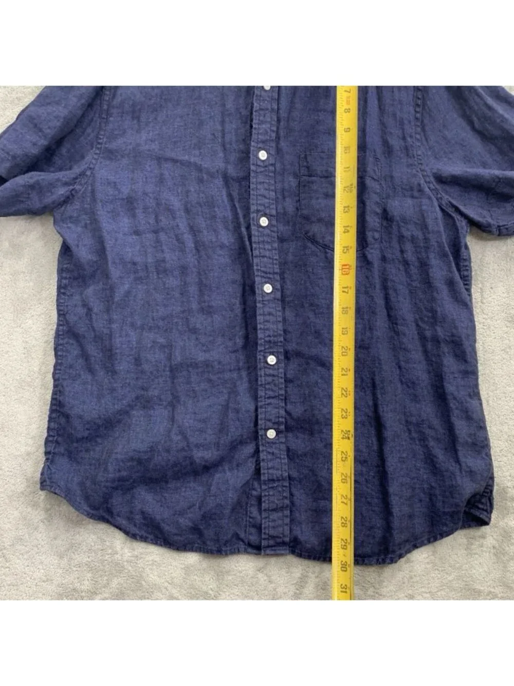 Banana Republic 100% Linen Button Down Shirt Mens L Blue Chambray Short Sleeve